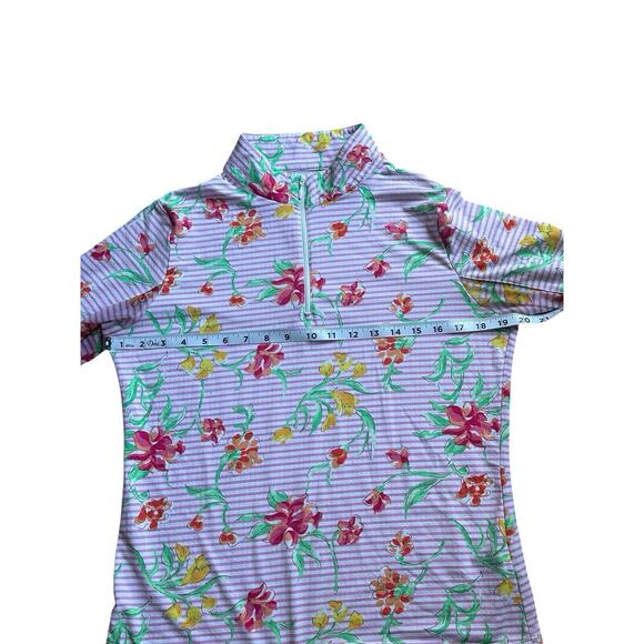 Ibkul Pink Floral Long Sleeve 1/4 Zip Shirt Mesh Sleeves Size Women’s M UPF 50 - Picture 6 of 8